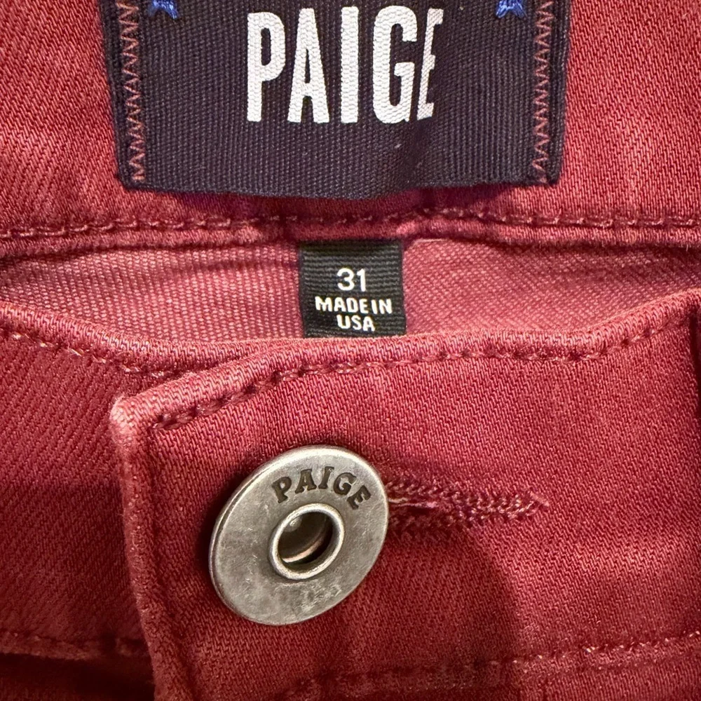PAIGE Federal Slim Straight Jeans 31x33 Brick Red Made in USA